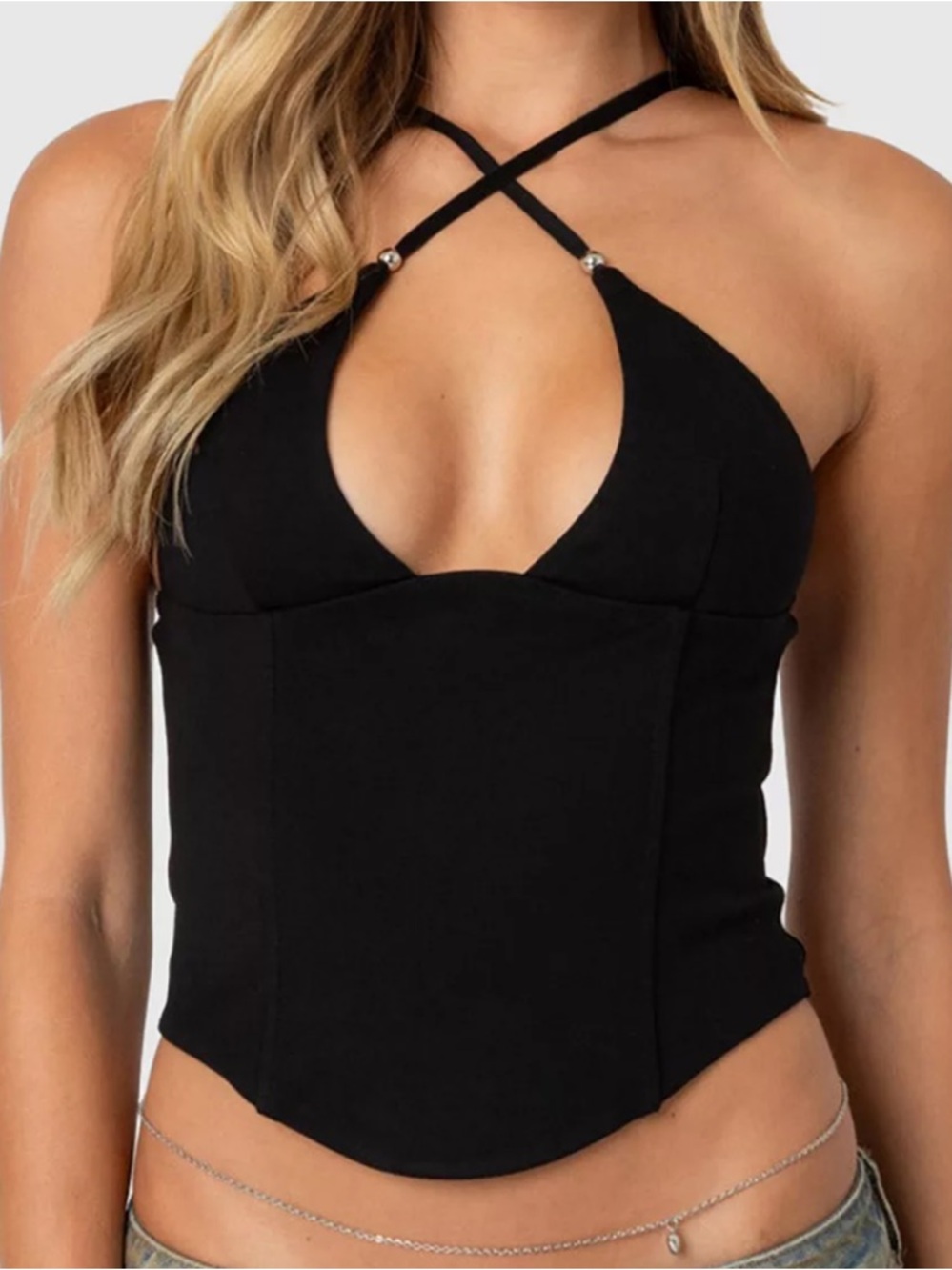 NWT Edikted Lou Crossover Beaded Corset Top